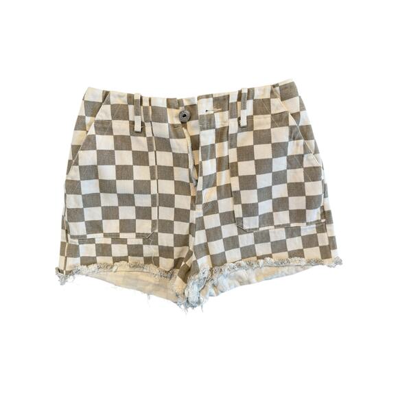 Paper Moon Checkered High Rise Shorts Medium Tan White Retro Summer - Picture 6 of 9